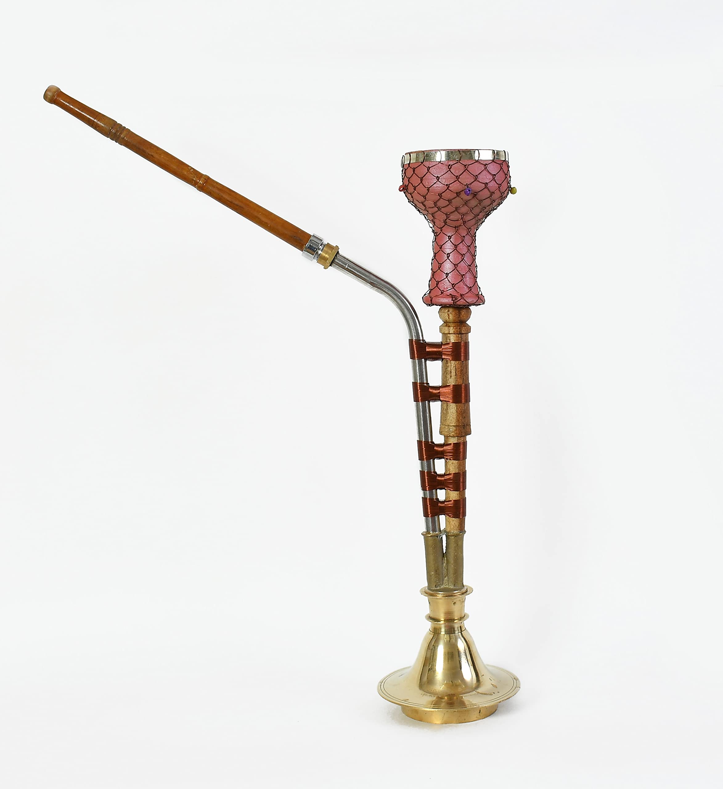Copper Gold Ross Desi hookah brass medium size with mitti chillum and all accessories Size 23×16× 6 inch inches