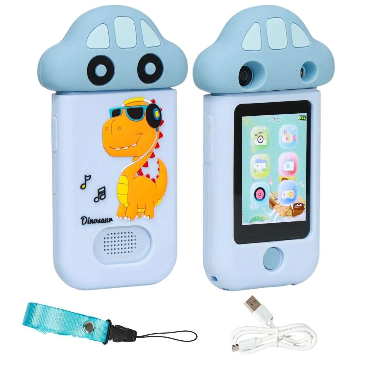 BLiSS HUES Kids Touchscreen Smartphone Toy with 2.8" Screen- 360 Degree Roatating 8MP Dual Camera- MP3 Music Player- in Built Games & Wallpapers- Dinosaur