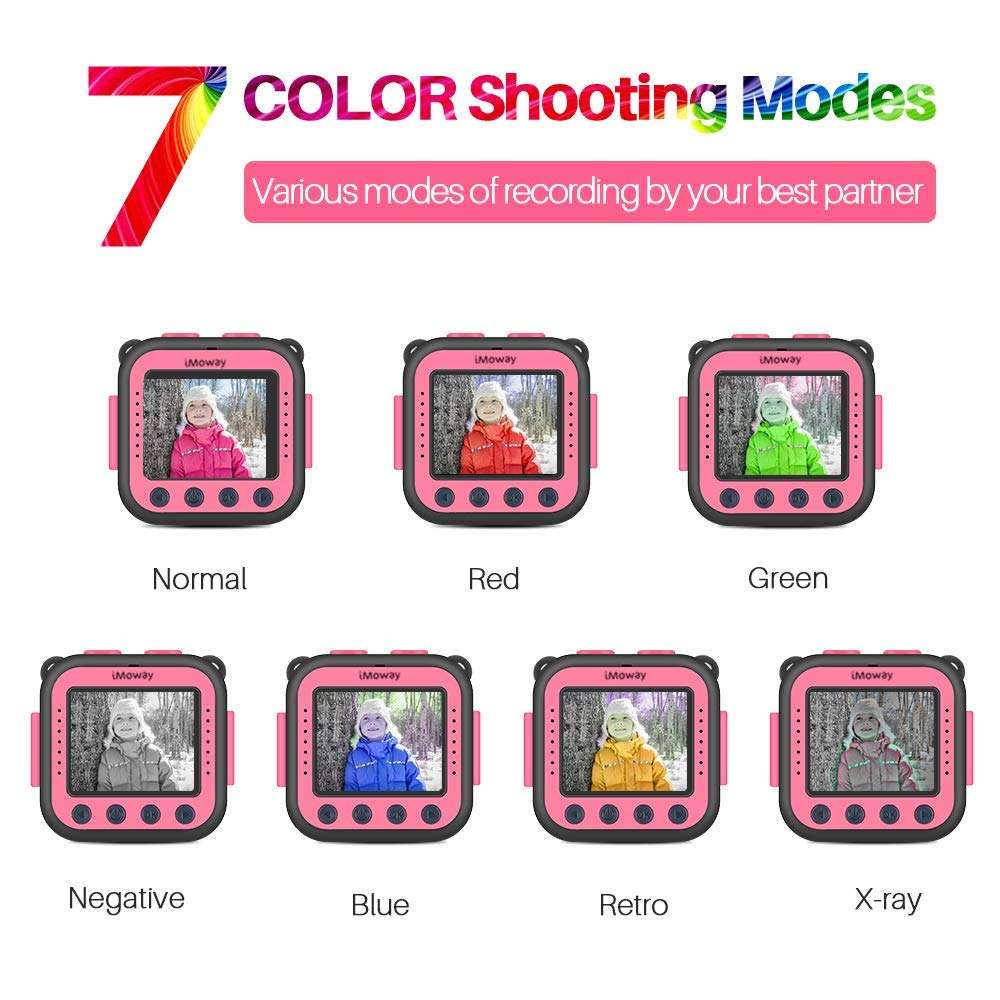 Kids Camera, iMoway Waterproof Video Cameras for Kids HD 1080P Kids Digital Cameras Camcorder with 16GB Memory Card, Card Reader and Floating Hand Grip (Pink) 4