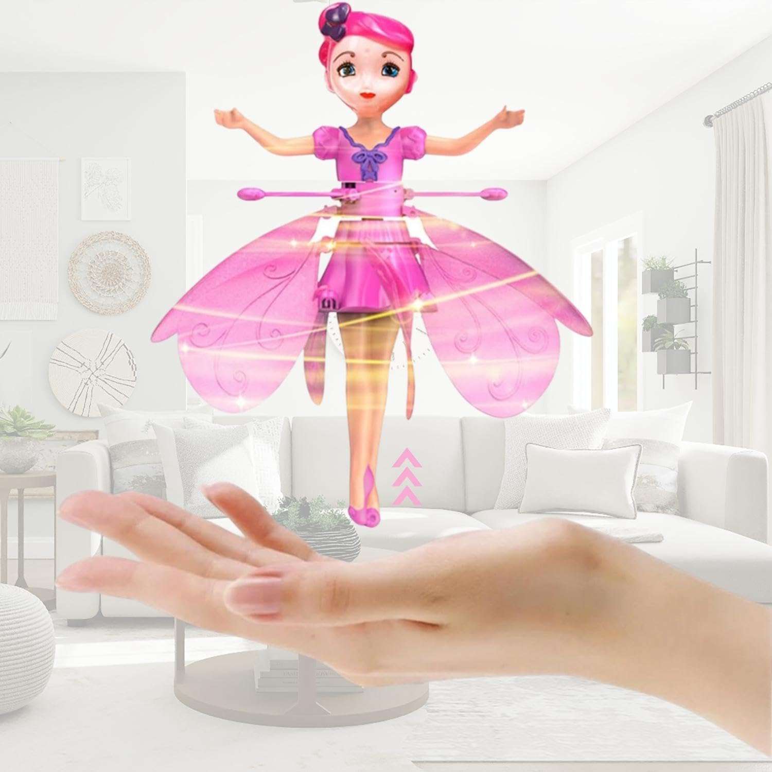 HOMOZE Flying Magical Hand Sensor Control Flying Fairy Doll, USB Powered & 3D Light Plastic Flying Fairy Sky Dancers Toy Rainbow Glitter Flying Princess Doll for Girls & Best for Gift | Flying Toys 1