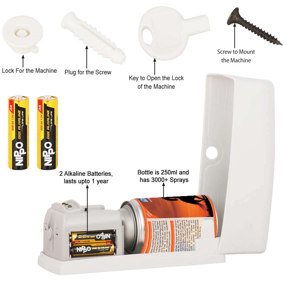 Airance Automatic Room Freshener Electronic Spray (2 Years Warranty) Air Freshener Machine/Fragrance Aroma Aerosol Perfume Dispenser A3 with Refill - Musk - 250 ML 3