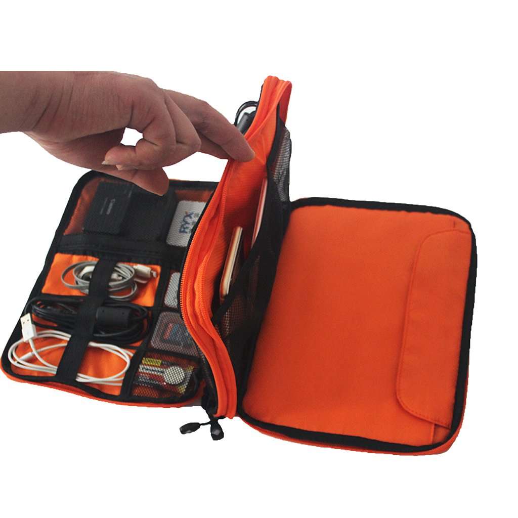 MagiDeal Universal Double Layer Cables Case for USB Cable, Charger,Plugs,Earphone,Flash Hard Drive Carrying Case Storage Mobile Bag, Travel Gadget Organiser Padded Electronic Case for iPad Mini Large Grey 2