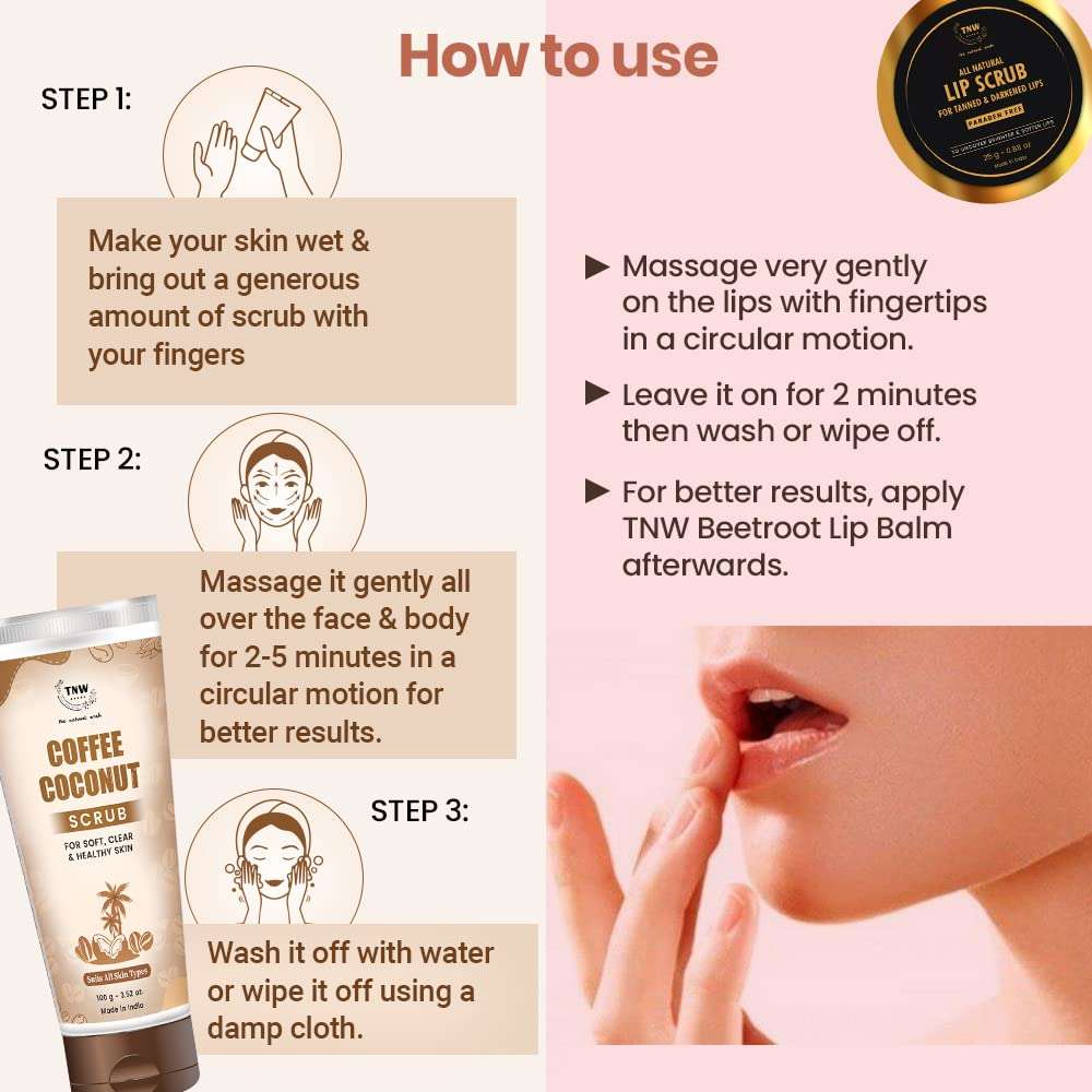 TNW-The Natural Wash Coffee Coconut Scrub and Lip Scrub for Gentle Exfoliation of Skin and Lips | For Removal of Dead Skin Cells | Chemical-Free Products with Natural Ingredients 6