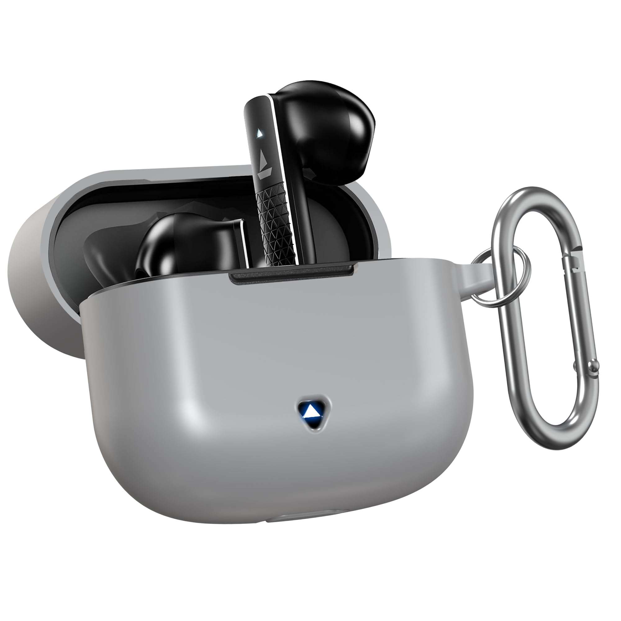 Sounce Silicone Case Cover for Boat Airdopes 91 Prime, Soft Protective Shockproof Shell with Anti-Loss Keychain Clip, Dustproof and Scratch-Resistant Design, Secure Fit with Protection – Grey 1