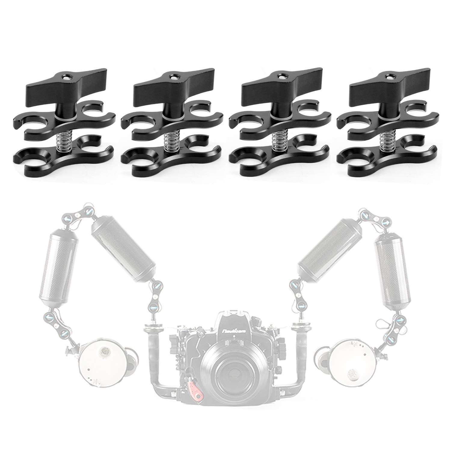 SELPONT ndard Ball Clamp with Cut Outs Aluminium for Underwater Light Arm System,Photography Diving Camera 1