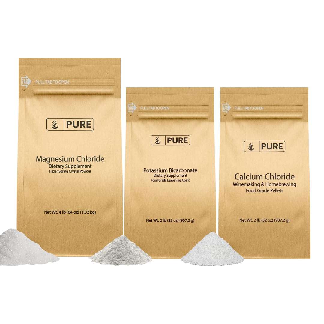 Pure Original Ingredients Magnesium Chloride, Potassium Bicarbonate, and Calcium Chloride Bundle, Various Sizes, Food Safe 1