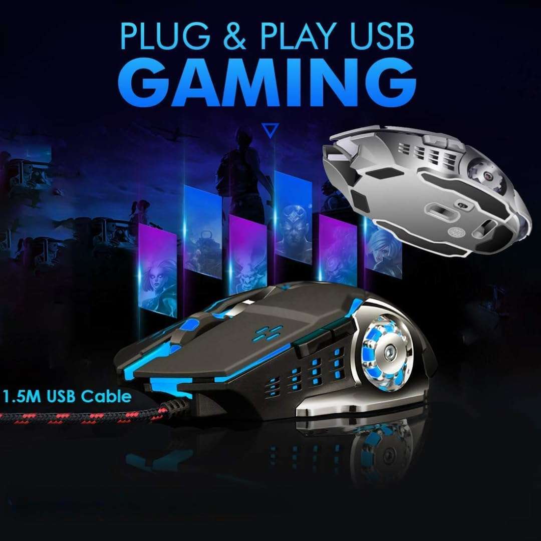 Millennium TECHNOLOGY Wired USB 2.0 Gaming Mouse with RGB Lighting, 3200 DPI LED Backlight 6 Button, 4 Color Breathing Lights with 1.5M Cable for PC, Laptop, Desktop, Gamer 5