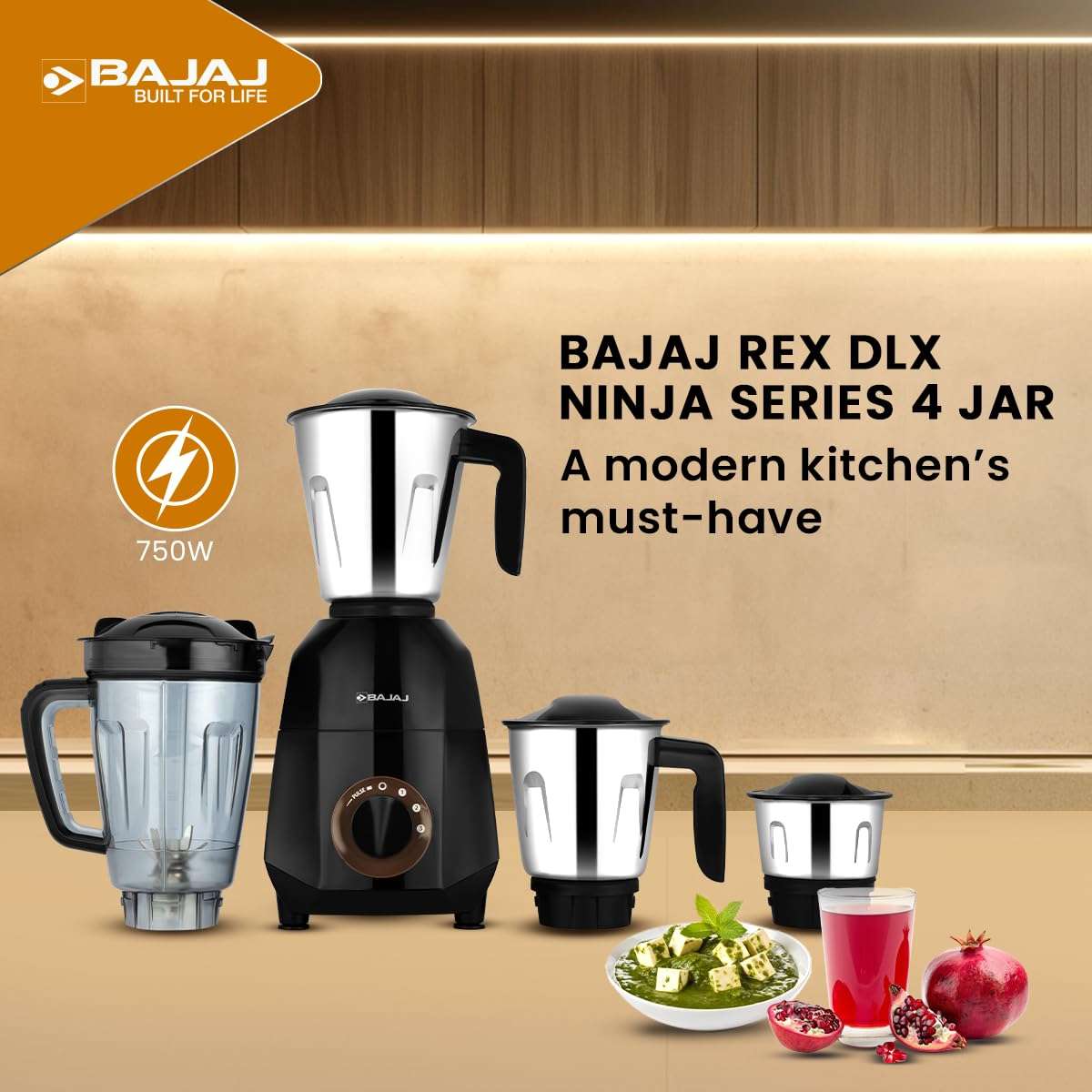 Bajaj Rex Dlx Ninja Series 4 Jar 750W Mixer Grinder | DuraCut Blades | 4 Stainless Steel Mixer Jars | Dry & Wet Grinding | 2 Yrs Warranty 【Black/Chocolate】 3