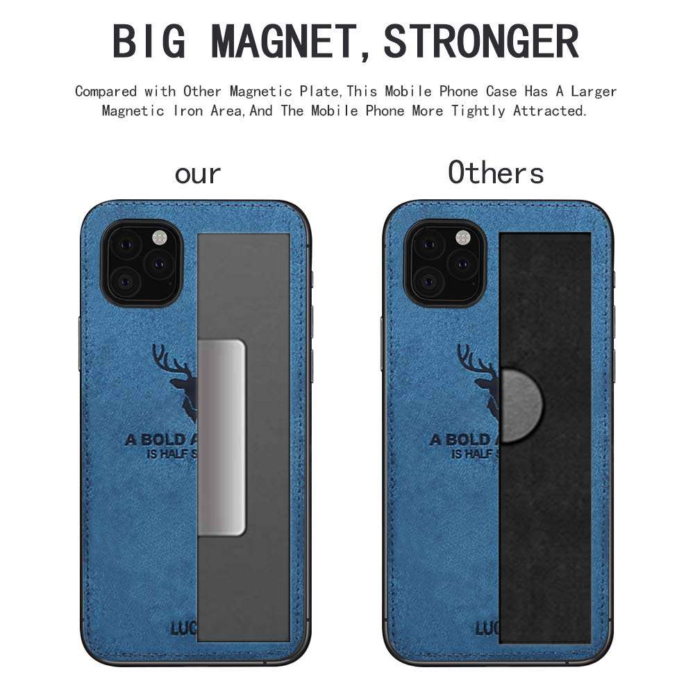 Magnetic Case for iPhone 11 2019,Built-in Metal Plate,Support Magnetic Car Mount,3D Deer Pattern Shockproof Anti-Scratch Soft TPU Edge Fabric Back 360 Protective Cover Case for iPhone 11 6.1'' Blue 4