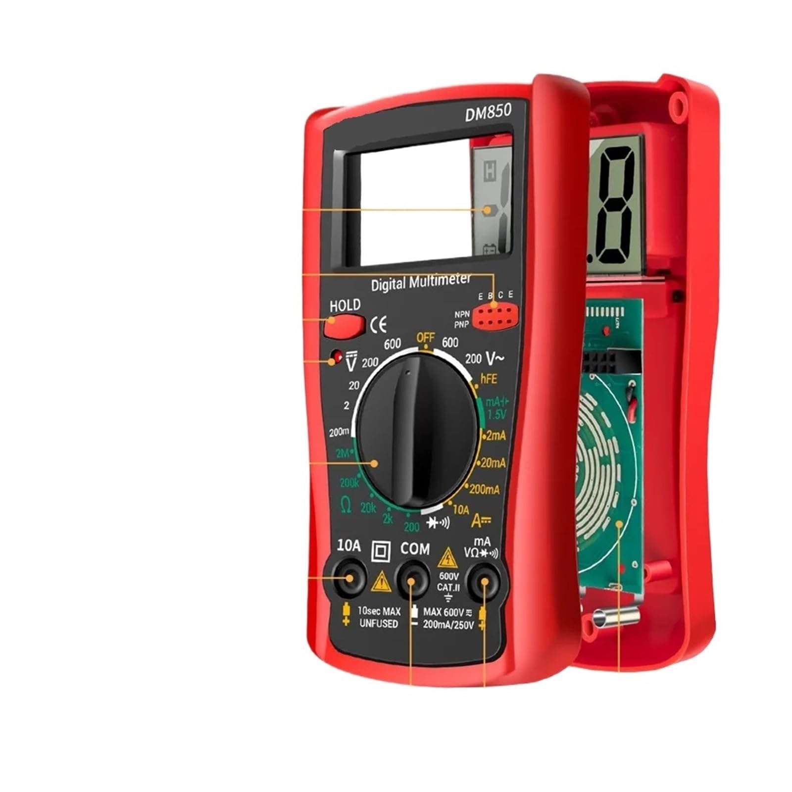 DM850 Digital Multimeter 1999 Counts Eletric Professional Automatic AC/DC Votage Tester Current Ammeter Detector Tool(Red Pro) 6