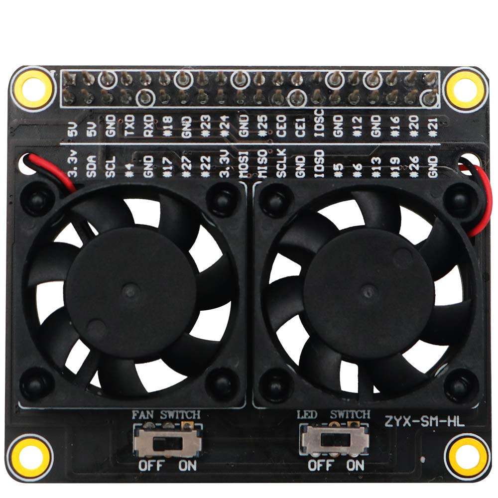 Raspberry Pi Fan 4B Dual Cooling Fans and Automatic Discoloration LED, Raspberry Pi GPIO Expansion Board for Raspberry Pi 4B / 3B+ / 3B / 3A+ 1