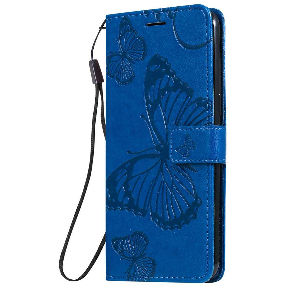 COTDINFORCA for Samsung A20S Case PU Leather Butterfly Embossing Flip Samsung Galaxy A20S Wallet Case Fold Stand Smartphone Phone Case for Samsung Galaxy A20S. Butterfly Blue KT 2