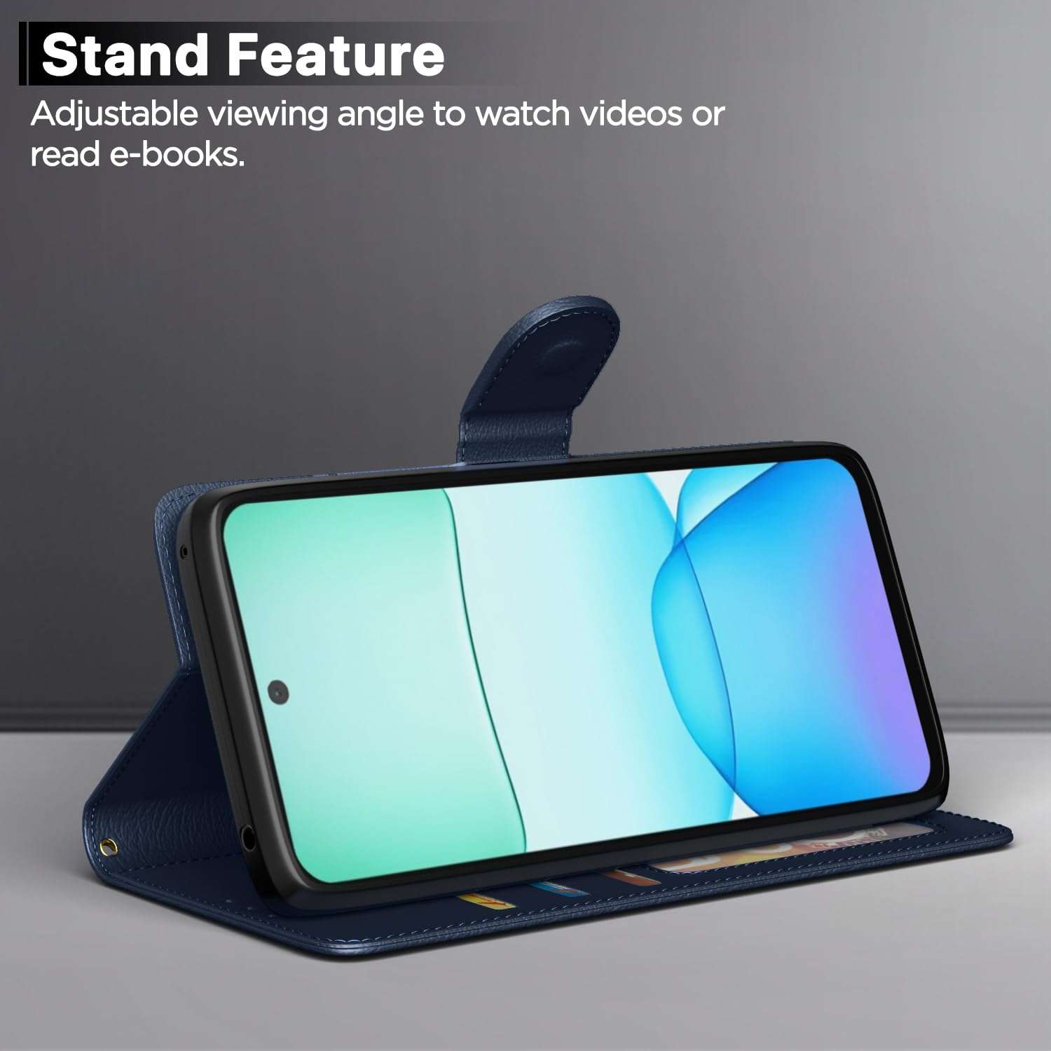 Pikkme Flip Cover Leather Finish | Inside TPU with Card Pockets | Wallet Stand and Shock Proof | Complete Protection Flip Case for Redmi 13 5G / Poco M6 Plus 5G (Blue) 4