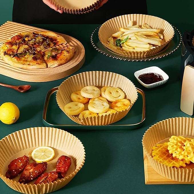 ARASHRA Baking Paper & Cooking Paper Tray Round Air Fryer | Oven & Microwave Safe | Non-Stick | Food Safe | Butter Paper Plate | Parchment Paper for Baking Cake, Fries 5