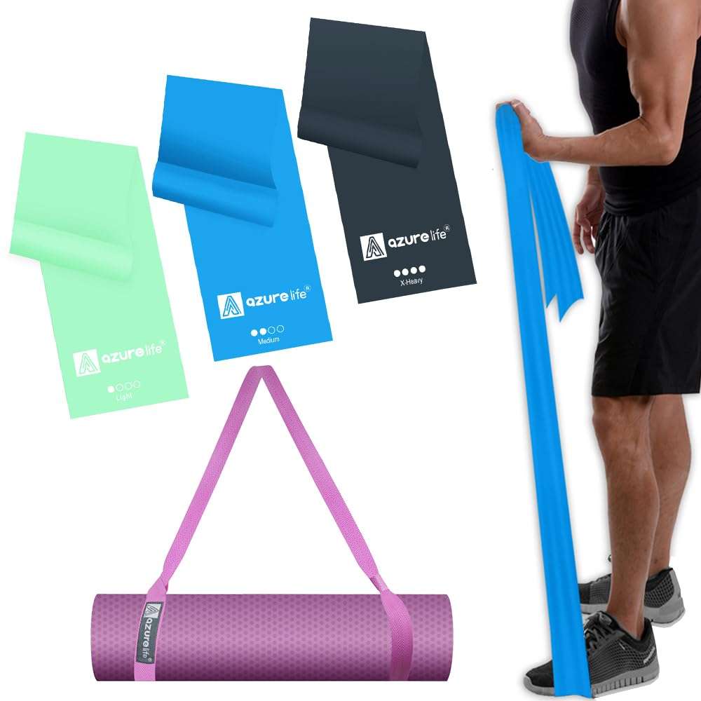 A AZURELIFE Yoga Mat Strap[MAT NOT Included] and Professional Non-Latex Elastic resistance band set 1