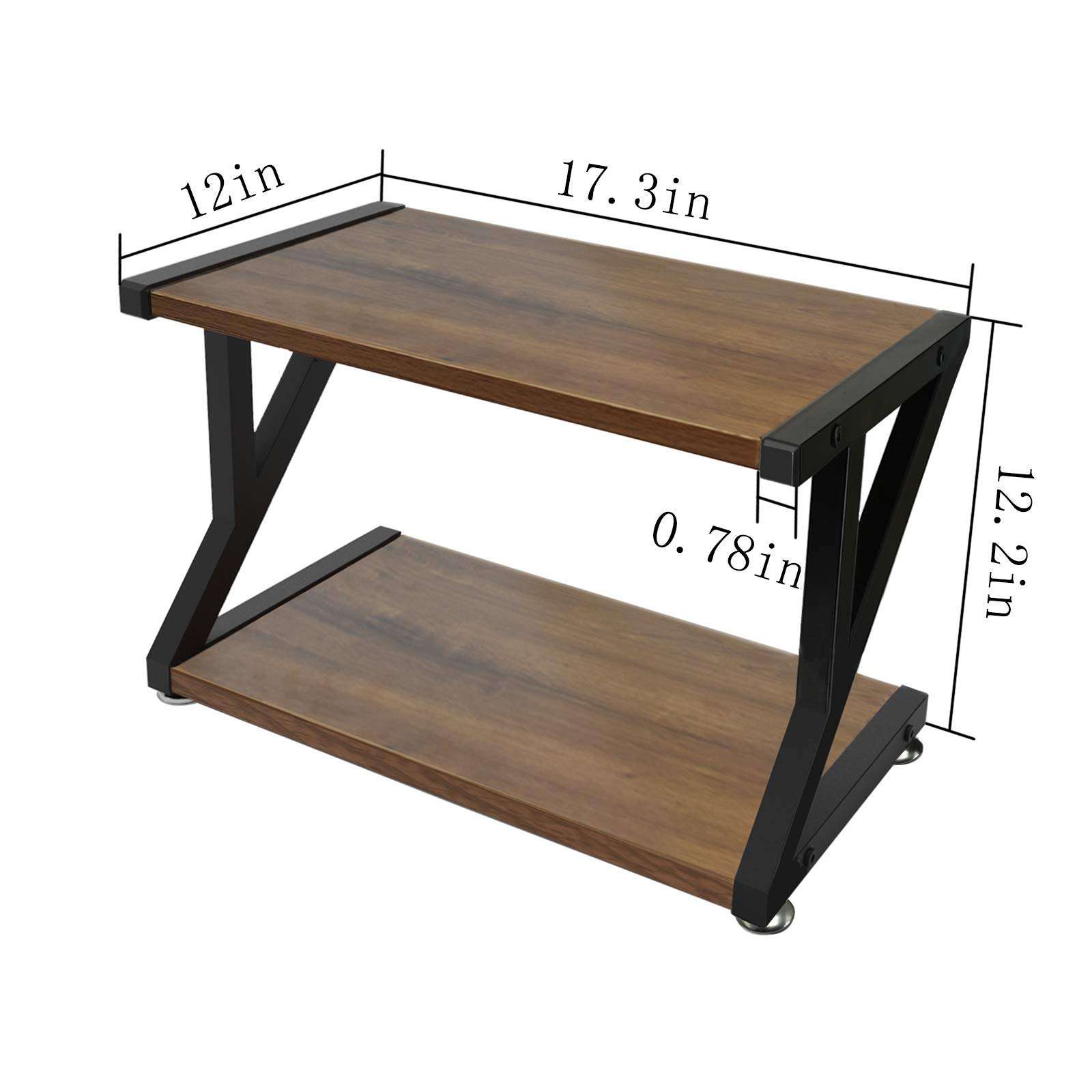 Desktop Printer Stand with 2 Tier Wood Storage Shelves, Rustic Printer Table, Multi-Purpose Desk Organizer for Fax Machine, Scanner, Files, Home Printer Stand with Adjustable Anti-Skid Feet 6