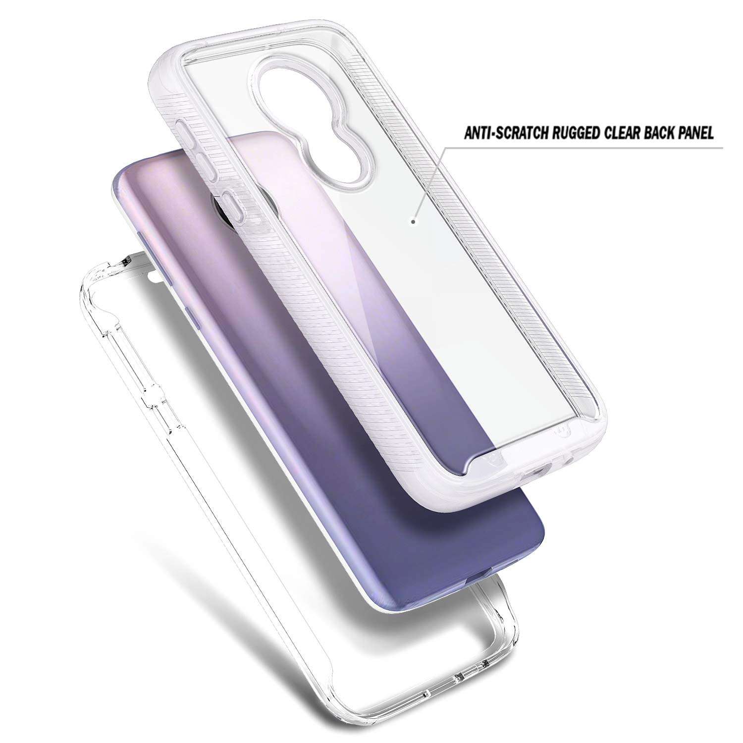 E-Began Moto G7 Power Case with Built-in Screen Protector, Motorola Moto G7 Supra/Moto G7 Optimo Maxx (XT1955DL), Full-Body Protective Rugged Bumper Cover, Transparent Clear Back Durable Case -Matte 4