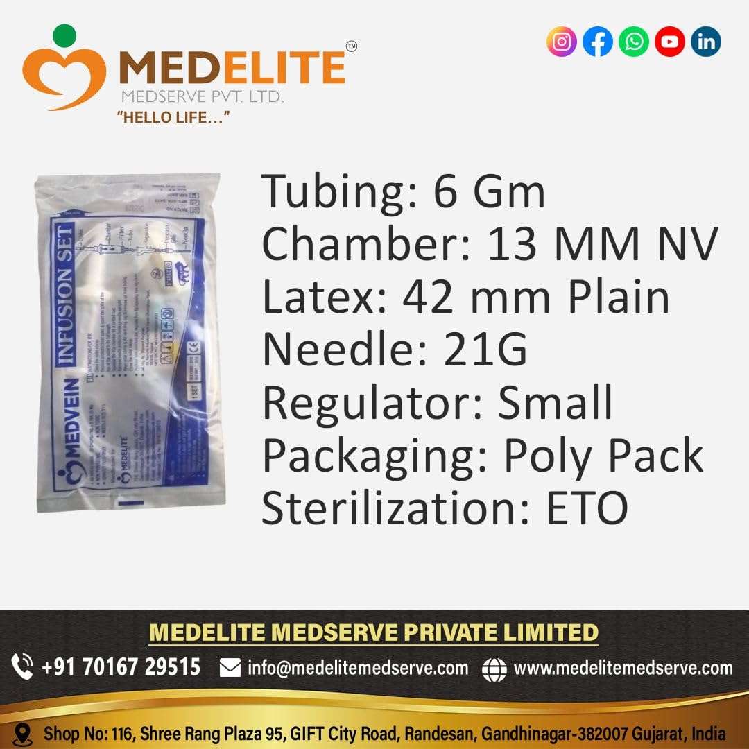 Medelite Mediserve Pack of 10 Infusion Sets - Non-Vented, 21G Needle, Single-Use 4