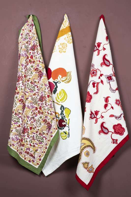 CONTRAST LIVING mUNA Hand Block Printed Kitchen Towel/Dish Towel/Hand Towel Multi Color Set of 3 Pcs 1