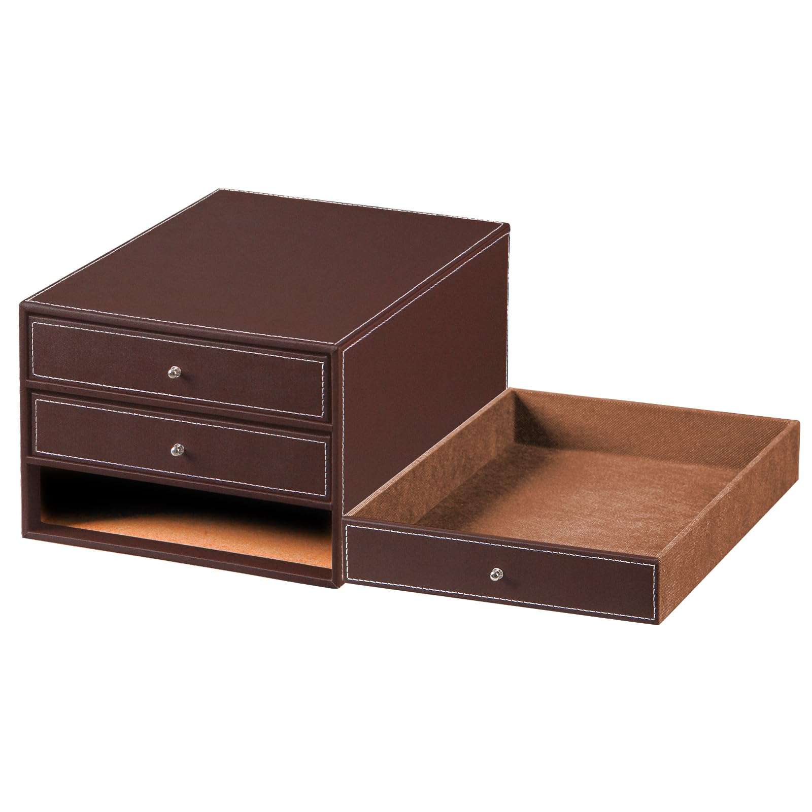 Desktop Organizer with Drawers,3 Drawer Office Desk Organizer,PU Leather Desktop Storage for Office Supplies/A4 Paper/Magazine/Book,for Office School Home 4
