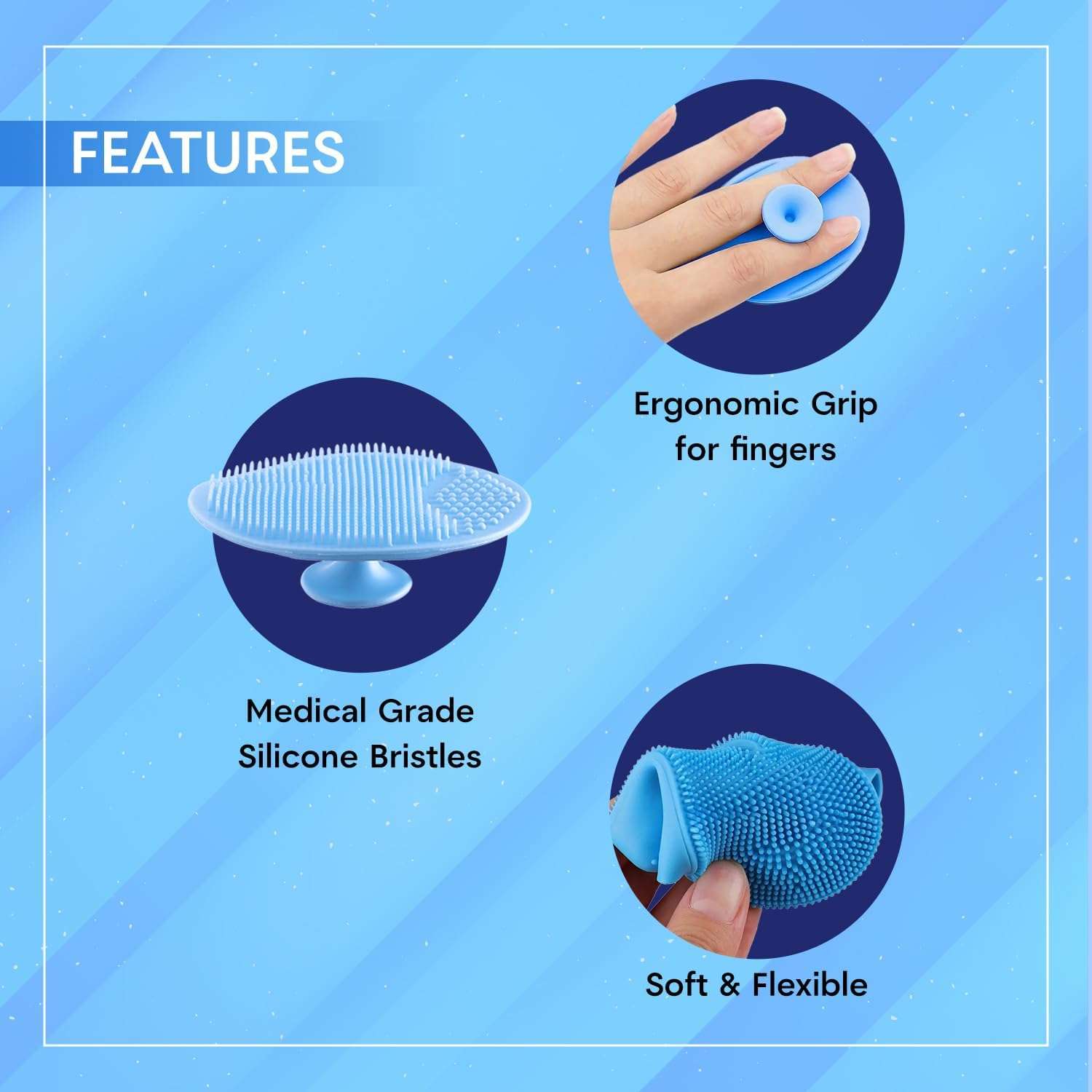 ANTIL'S 4-in-1 Soft Silicone Bath Brush Set | Long Handle Back Scrubber + Body Scrubber + Scalp Massager + Face Massager | Super Exfoliating & Lathering Shower Brush | BPA-Free | For Men & Women | With Free 3 Hook 6