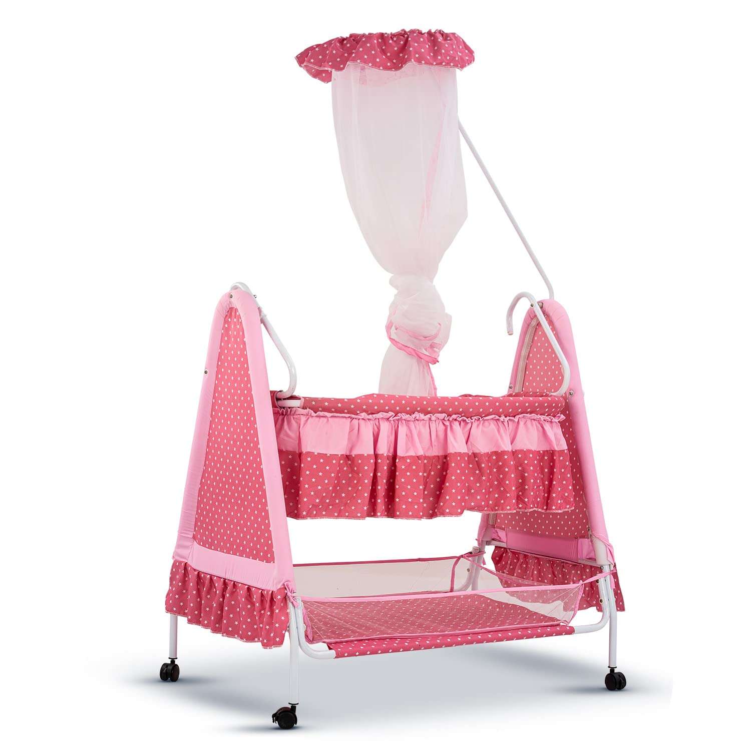 Baybee Baby Swing Cradle for Baby, Baby Cradle Swing Jhula with Mosquito Protection Net, Storage & Wheels| New Born Baby Cot Cribs Cradle| Baby Cradles for New Born Baby 0 to 12 Months (Pink) 1