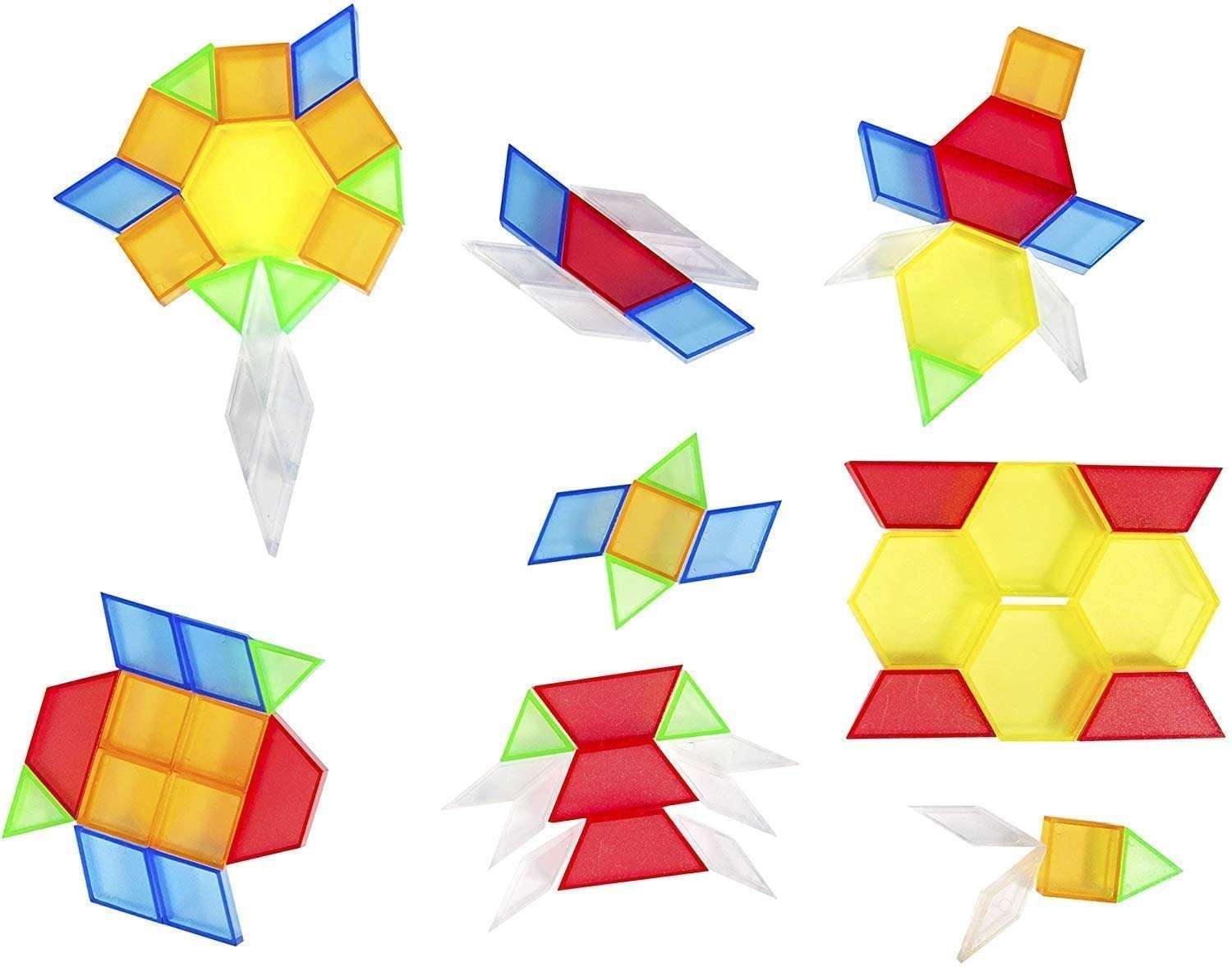 Think Fast Toys | Translucent Geometric Pattern Blocks for Early Education | 72-Piece Set | Assorted Colors | STEM & Home Learning Toys 1
