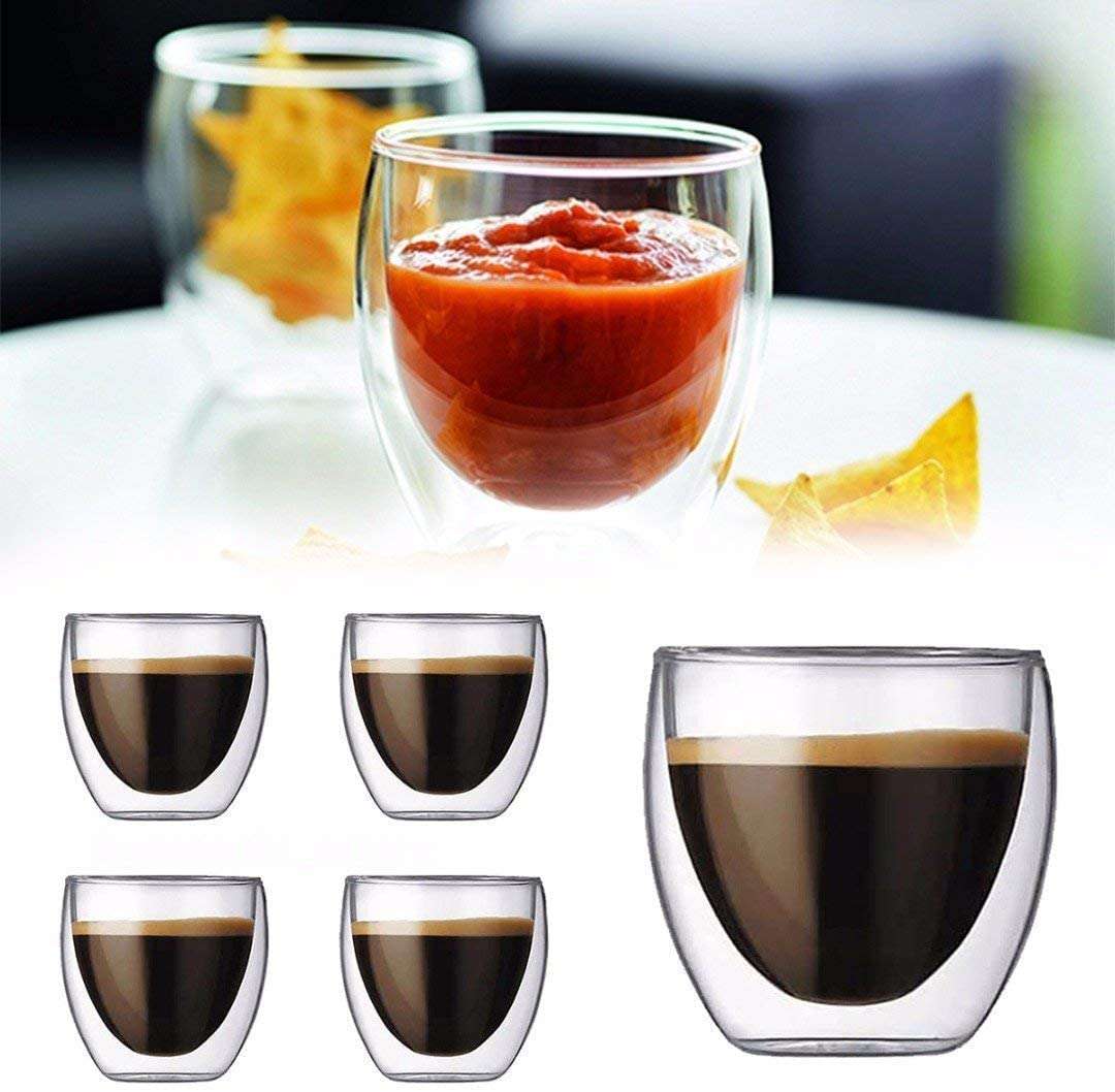 Raghavendra Sarkar® Double Wall Glass 250Ml Set of 2 Double Layer Tea & Coffee Cup Double Walled Glass Mugs for hot & Cold Drinks Coffee Tea Milk cappuchino Juice (250 Ml Tumbler; Set of 6) 5