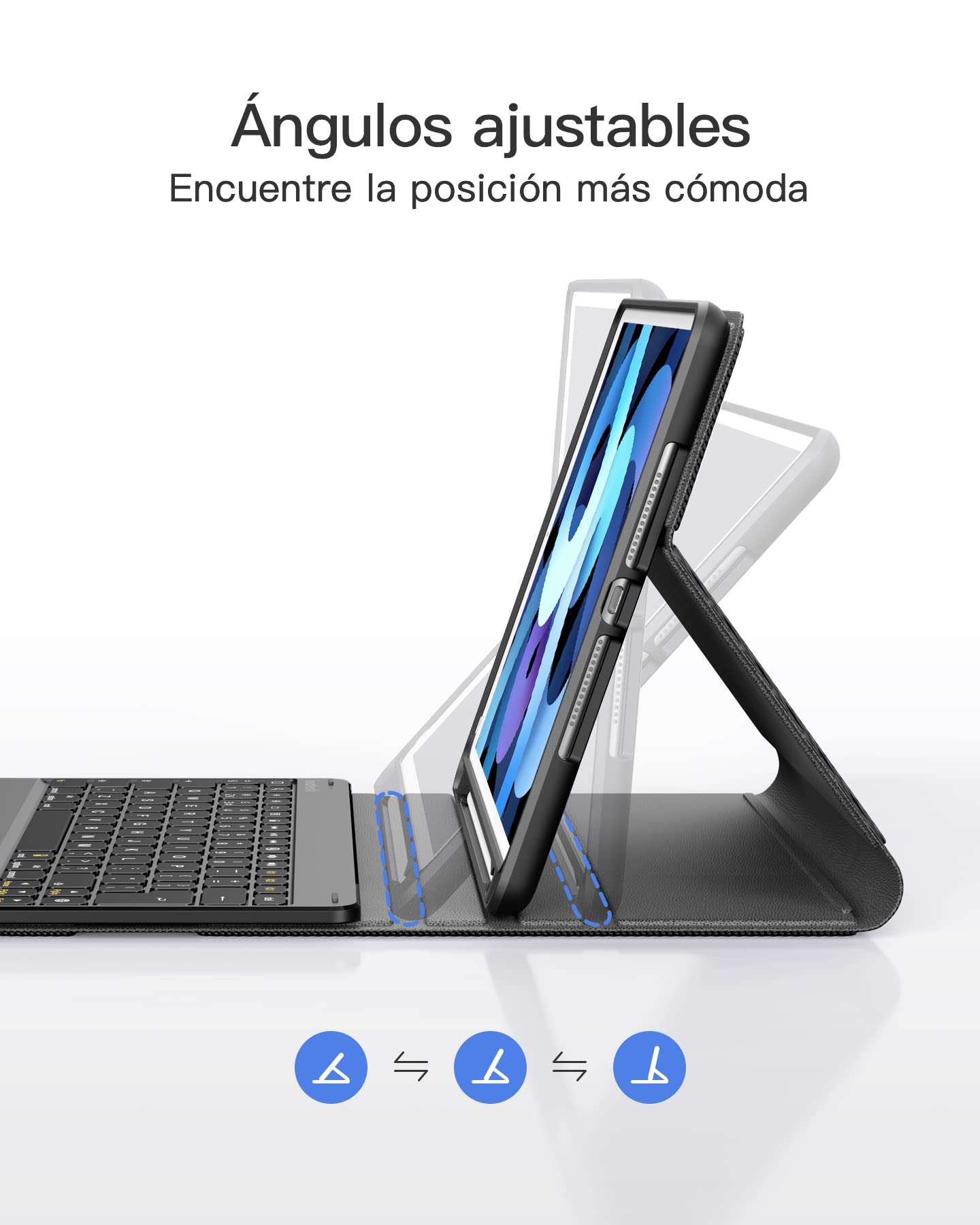 Funda con Teclado Inateck Compatible con iPad 2021(9ª Gen)/iPad 2020(8ª Gen)/iPad 2019 (7ª Gen) de 10,2 Pulgadas, iPad Air 3 y iPad Pro 10,5, Disposición del Teclado Español, KB02017 6
