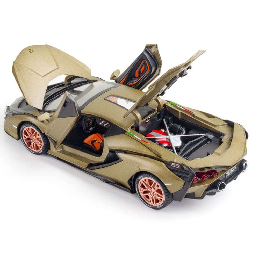 1/24 Diecast Car Toys for Kids, Zinc Alloy Lambo Sian FKP 37 Model Toy Car with Light and Sound, Pull Back Vehicles Toy Car for Toddlers Boys Girls Birthday Gift (Green) 4