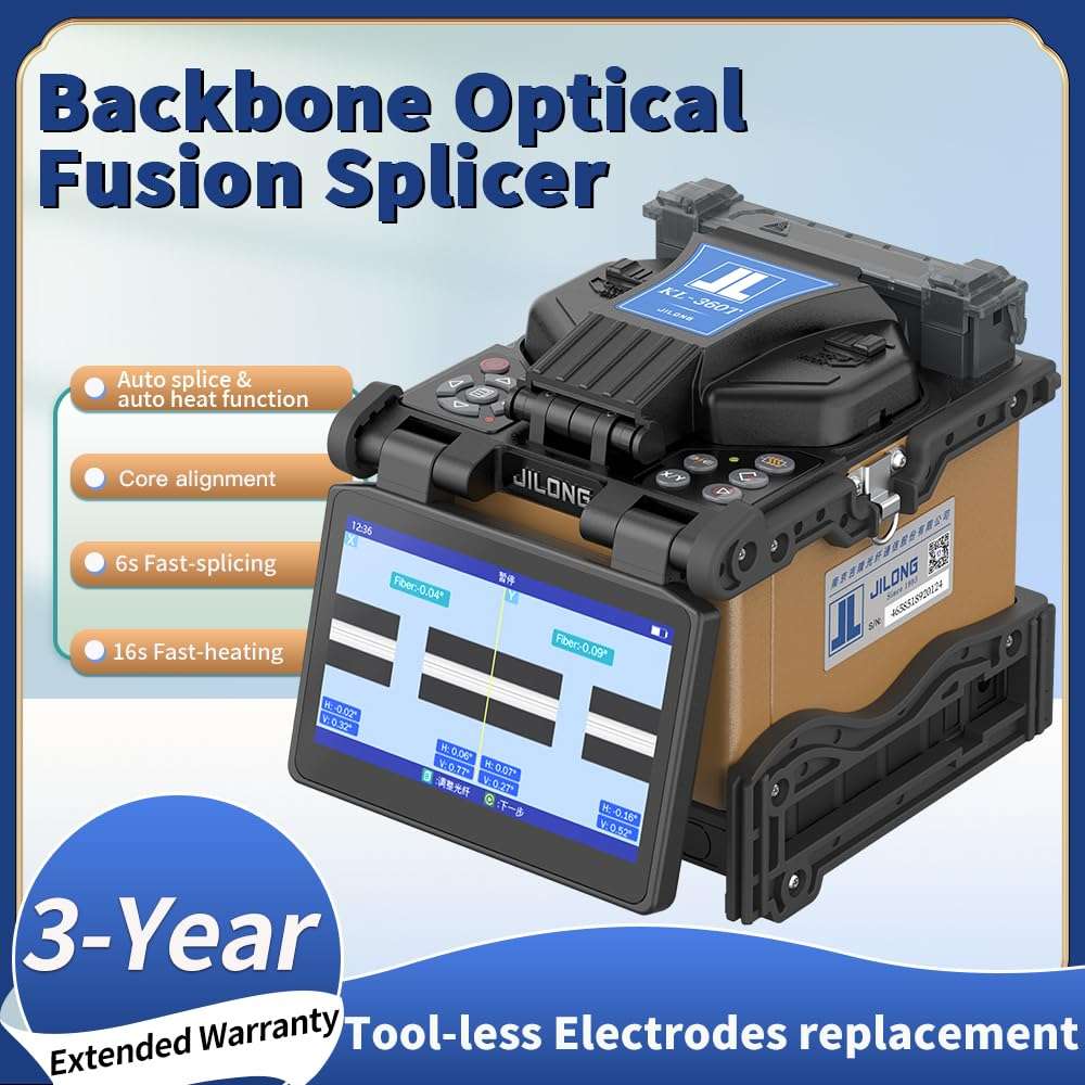 Fiber Splicer Core Alignment JILONG KL-360T Optical Fusion Splicer 6 Motors 0.01dB Low Splicing Loss 380X/190 X Magnification + Optical Cable Toolkit JLT-15D w/Fiber Microscope 200X 3
