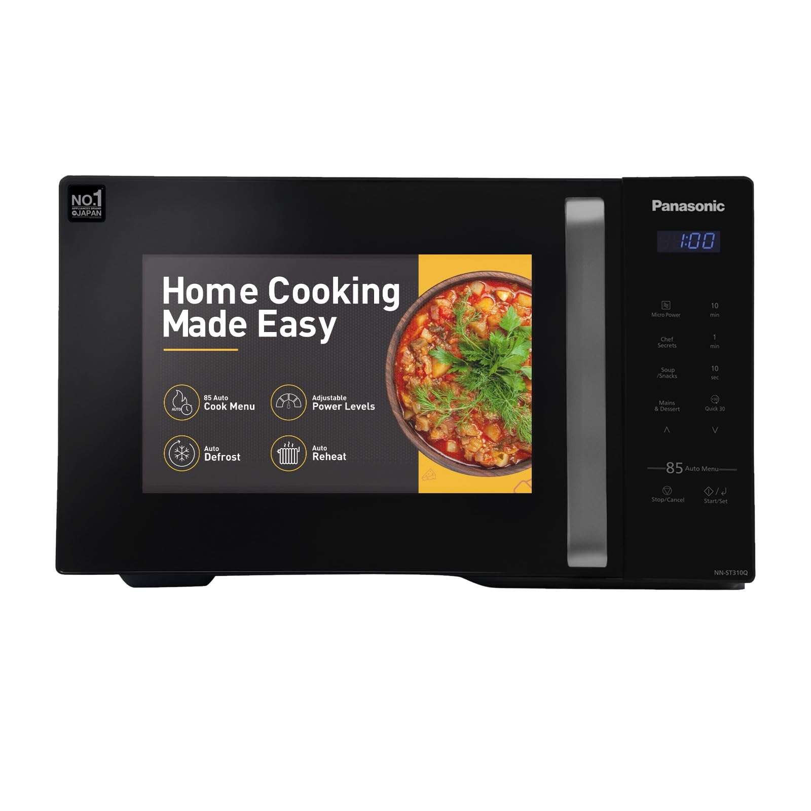 Panasonic 25L Solo Microwave Oven (NN-ST310QBFG, Black, 85 Auto Cook Menus) 1