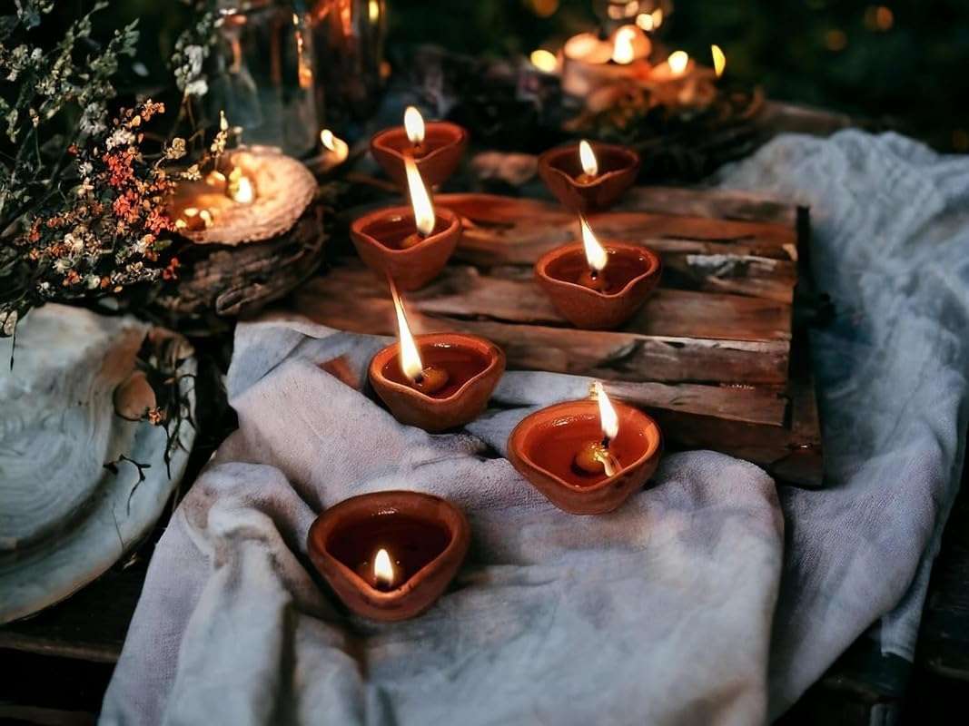 IMAGICART Terracotta Mitti Diyas, Diwali Traditional Deepak, Diyas for Puja, Home Decor Deepak for Diwali, Indian Festival Oil Lamps, Pack of 5 1