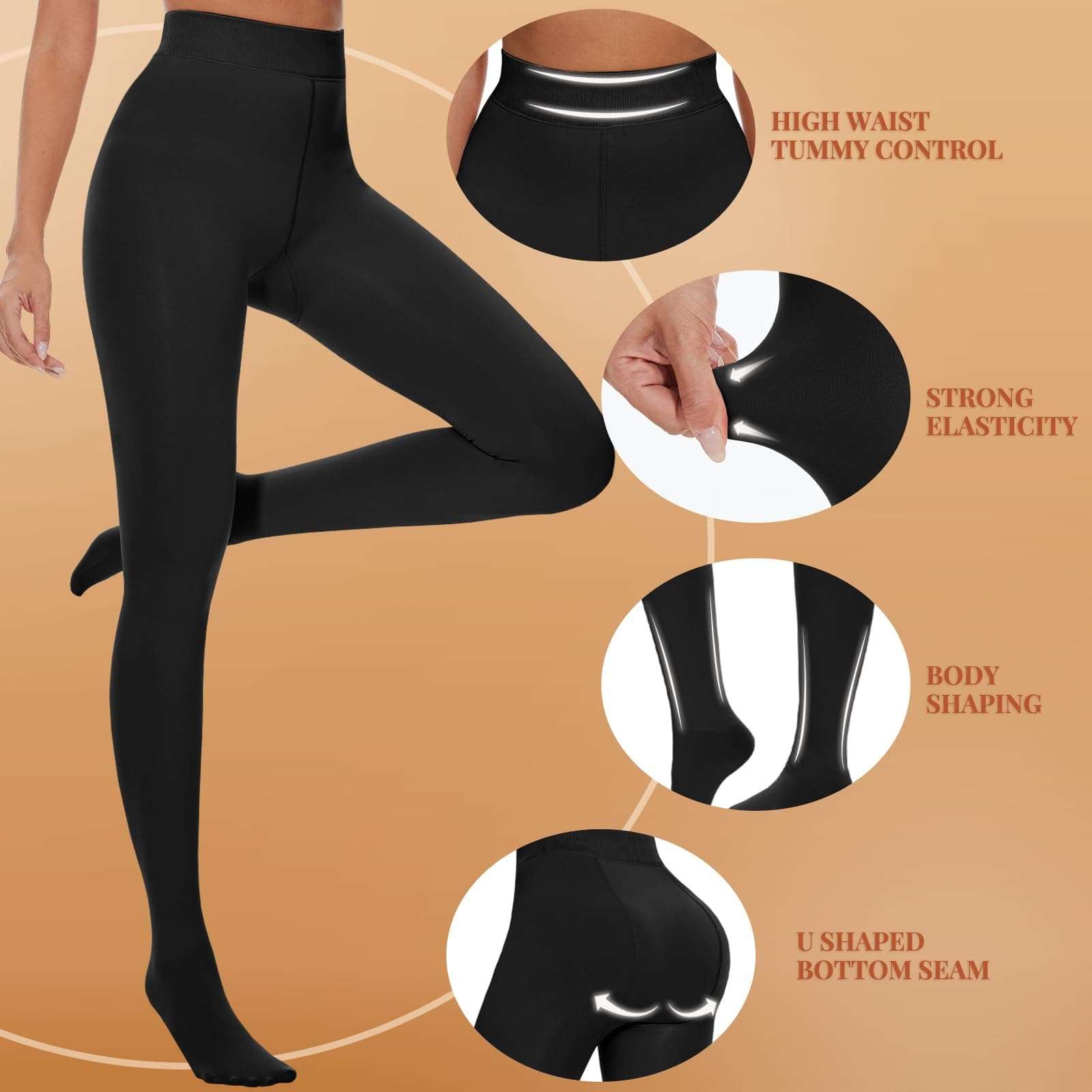 NexiEpoch 2 Pairs Fleece Lined Tights Women - Pantyhose Sheer Black Thick Dress Thermal Warm Fake Leggings for Winter 4