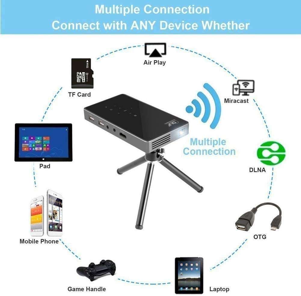 KDUFHC Projector 4K Supported - Native 1080P Projector Bluetooth Outdoor Movie Projector/Full Sealed Design/Digital Display/50% Zoom, for Phone/PC/DVD/TV/PS4 3