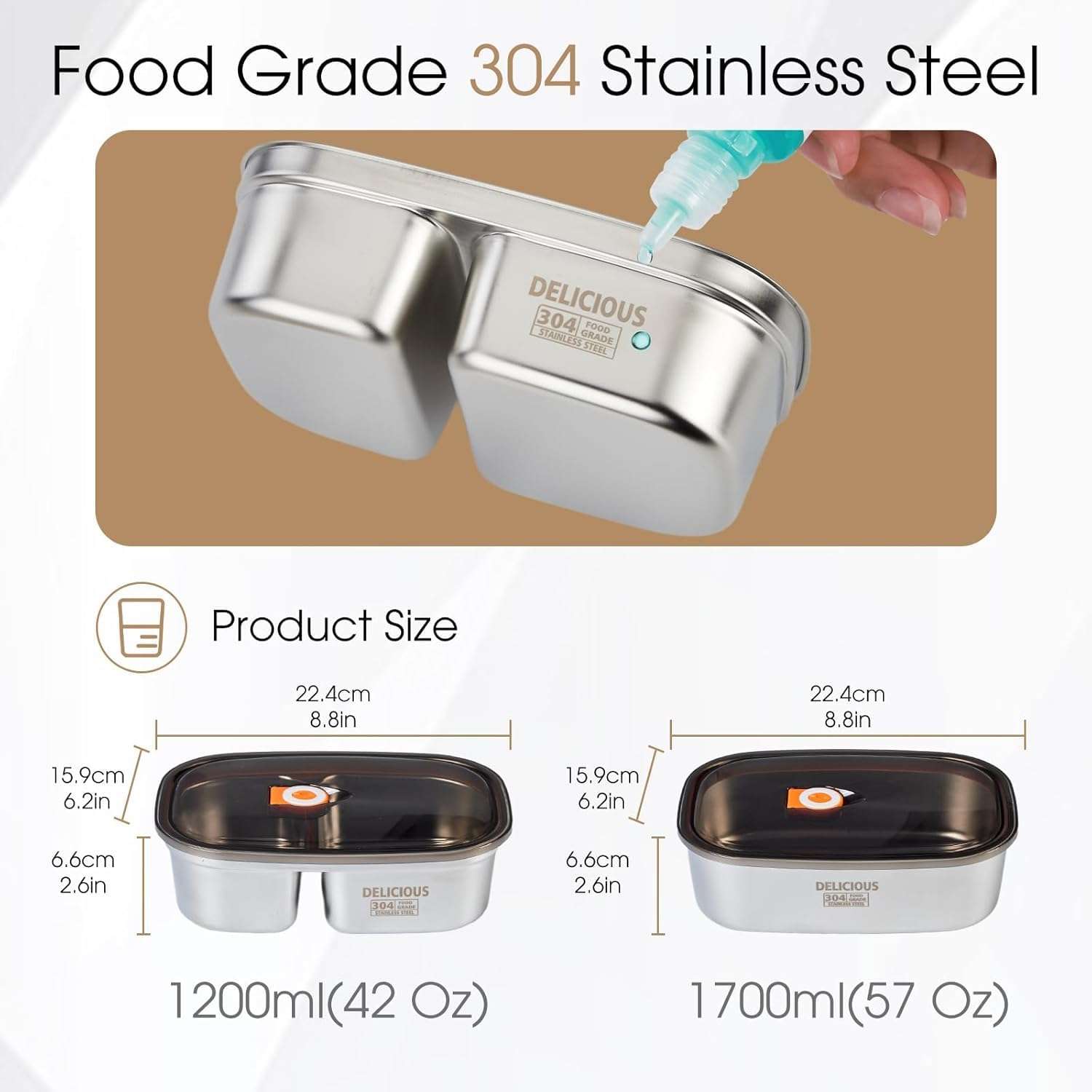 LOOKMINT Stainless Steel Bento Box Adult 2 Pack, 1.2L+1.7L Leakproof Metal Bento Box with Airtight lid, Lightweight 304 Stainless Steel Lunch box for Men/Women,Suitable for Picnic, Work, Outside 4