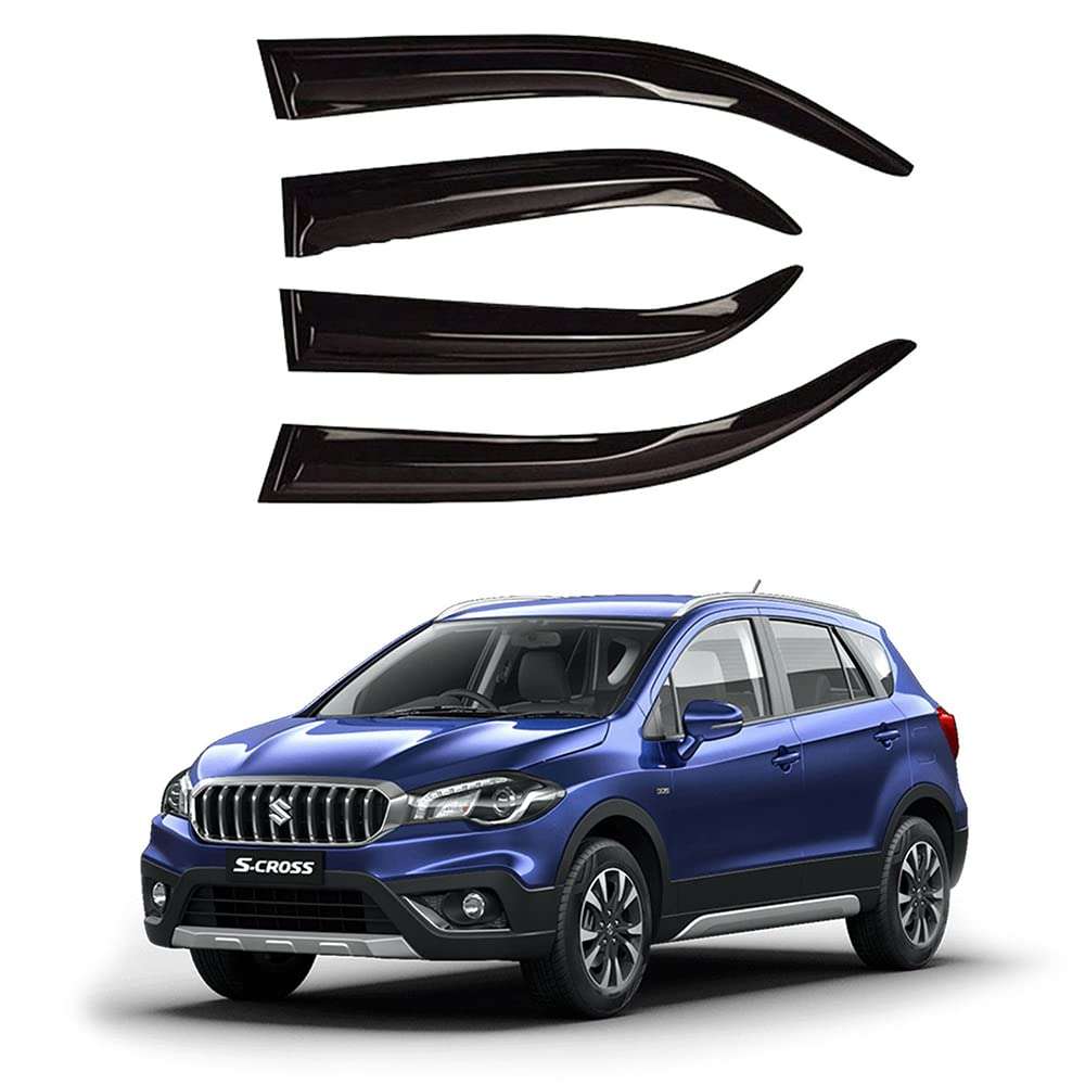 Oshotto Car Rain Wind Door Visor Side Window Deflector Compatible with Maruti Suzuki S-Cross (Set of 4), Black