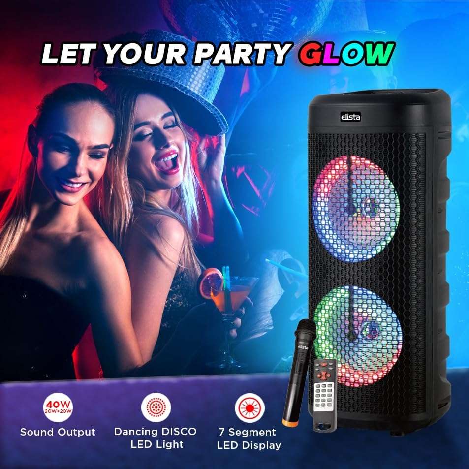 Elista ELS T-5000 Blast TUFB 40 W Trolley Party Speaker | with Wireless Mic for karoke| Buiilt in FM | BT/USB/Aux/TF Input| 7 Segment LED Display 6