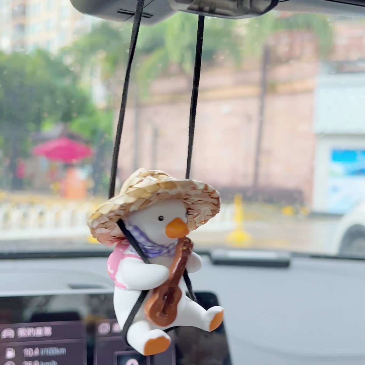 Swinging Duck Car Hanging Ornament, Cute Car Hanging Blue Tie, Violin, Pink Backpack Accessories for Rear View Mirror, Car Pendant Duck Hanging Swing 4
