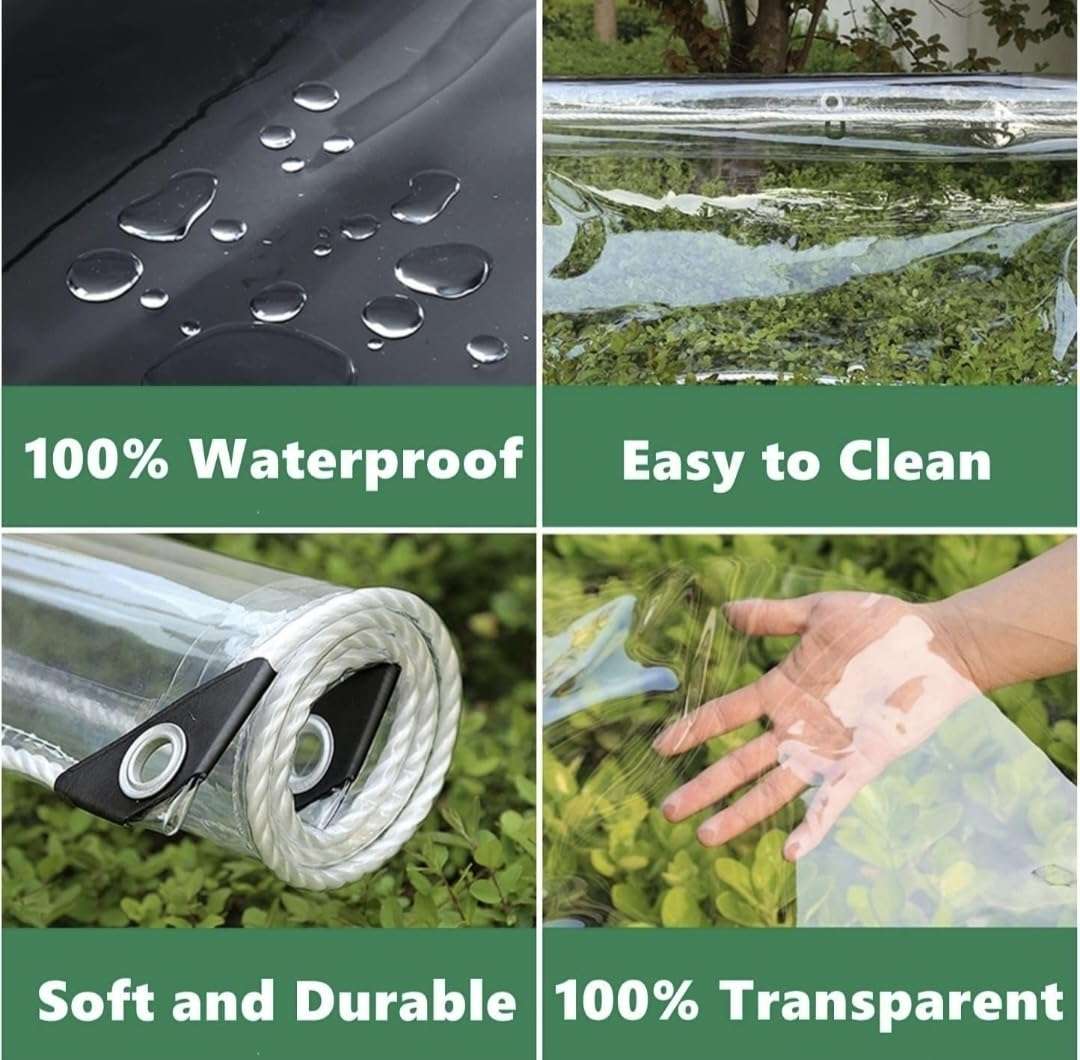 DEWAN SONS Rainproof Cloth Window Windproof Curtains Waterproof Transparent Outdoor,Balcony Sheet Clear, 500 GSM Rain Sun Dust Protections (5 x 10 FT) 3