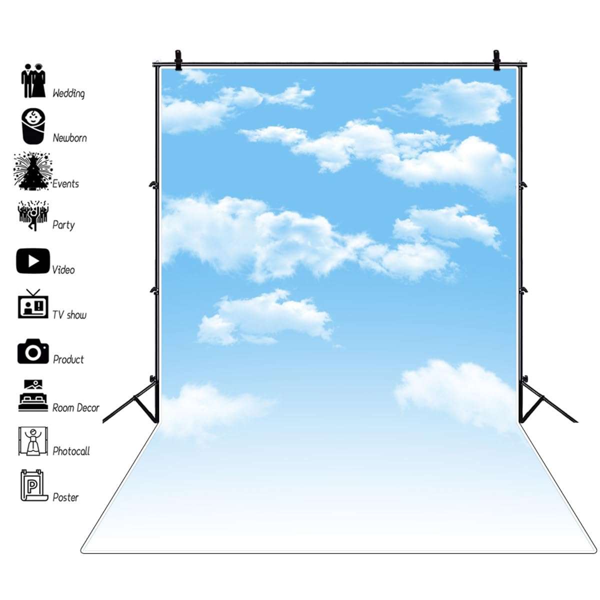 AOFOTO 3x5ft Blue Sky Backdrops White Clouds Photo Shoot Background Photography Studio Props Digital Video Drop Baby Infant Kid Newborn Toddler Artistic Portrait 3