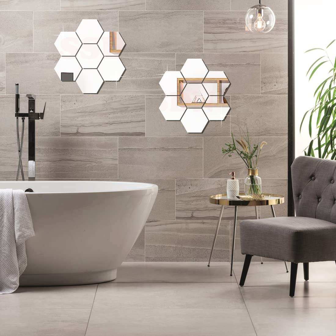 WallWear Mirror Sticker for Home Decoration | Mirror Finish Wall Stickers | Pack of 14 Hexagon Silver -Self Adhesive Acrylic Sticker, Mirror Stickers for Home & Festivals Decoration 4