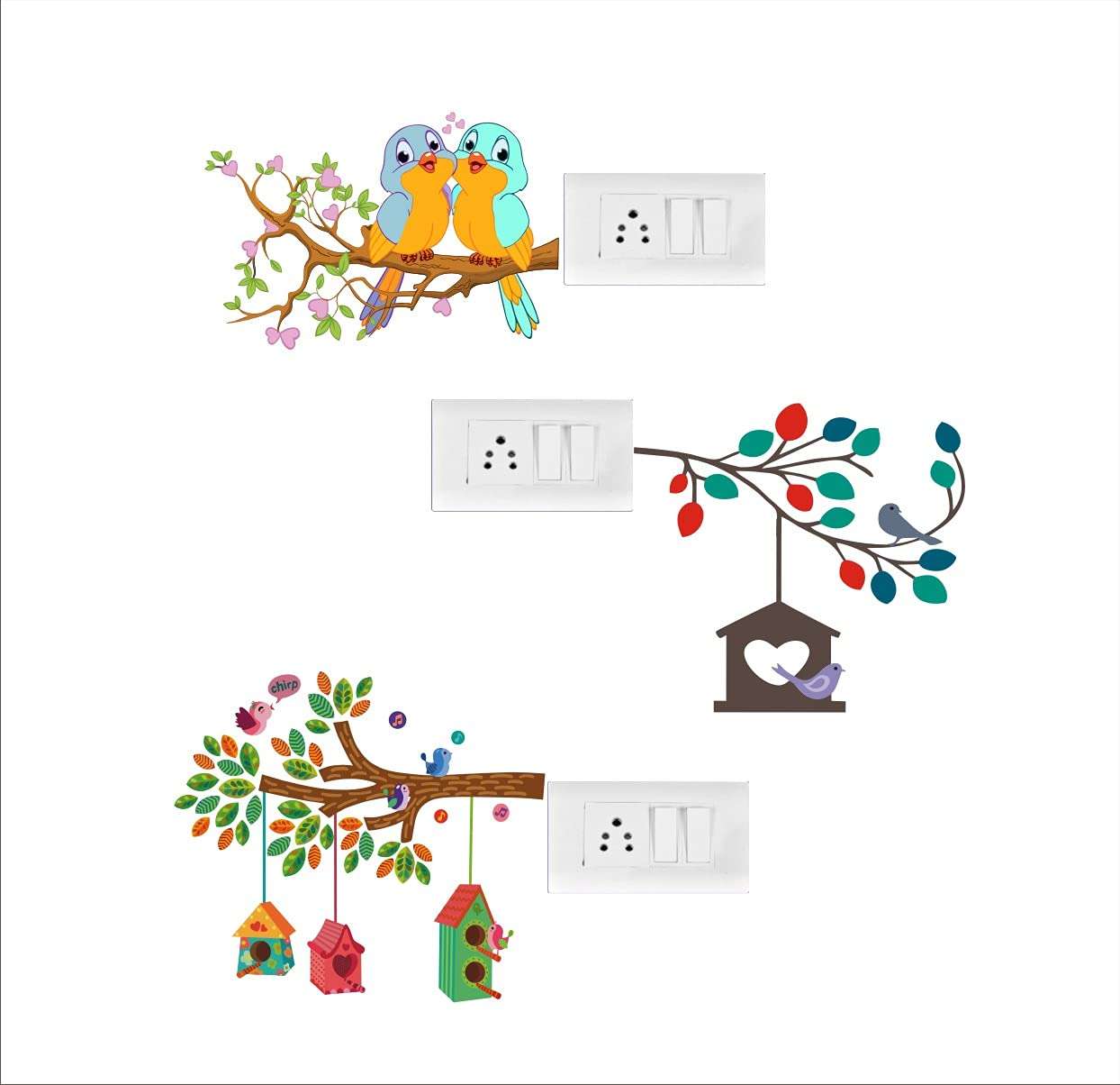 Heaven Decors Cute Birds On Tree Branch Switch Board Wall Sticker (Standard Size),Multicolour 4