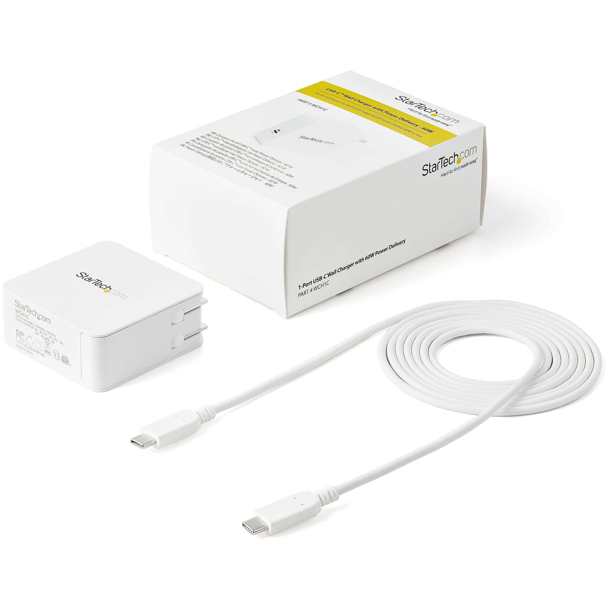 StarTech.com USB C Wall Charger - USB C Laptop Charger 60W PD - 6ft/2m Cable - Universal Compact Type C Power Adapter - Dell XPS, Lenovo X1 Carbon, HP EliteBook, MacBook - USB IF/ETL Certified (WCH1C) 4