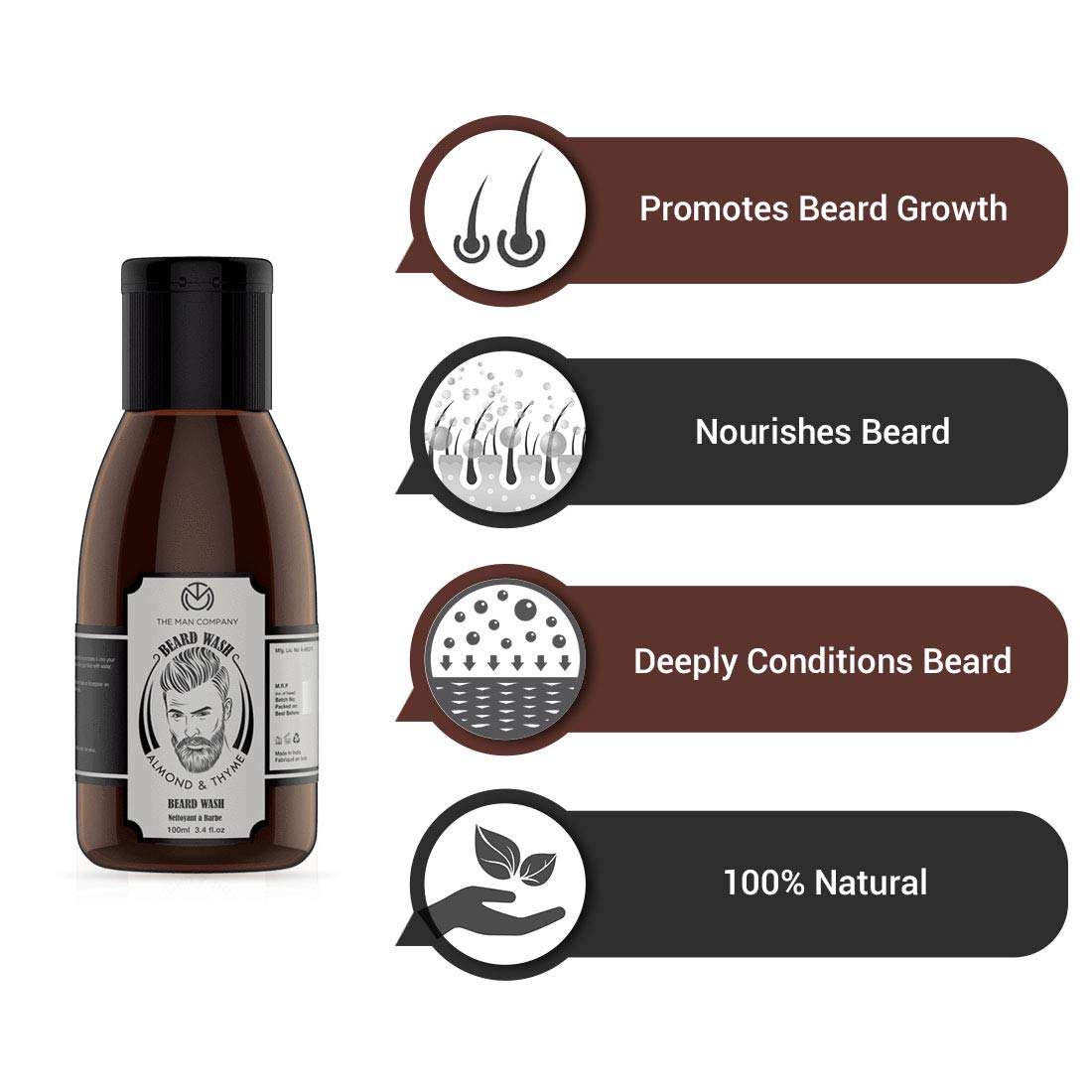 The Man Company Beard Care Kit with Beard Growth Oil, Beard Wash/Shampoo, Beard Wax with Almond & Thyme | 100% Natural Oil | Paraben & SLS Free 5