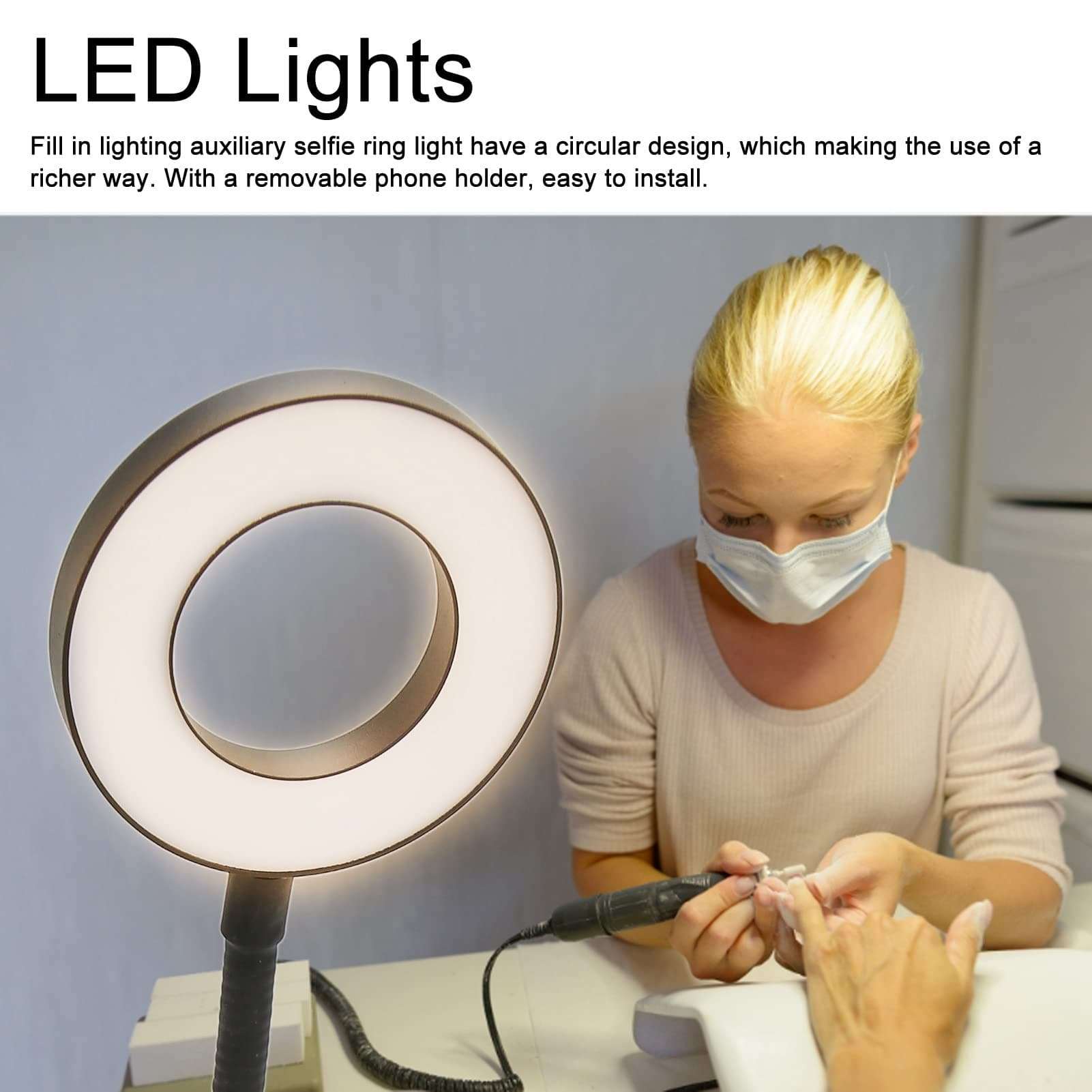 BEIJIALY Selfie Ring Light, 10 Levels Brightness 3 Light Colors 360° Flexible Gooseneck LED Desk Lamp 5000K LED Camera Ring Light for Salon Make Up(Black) 3