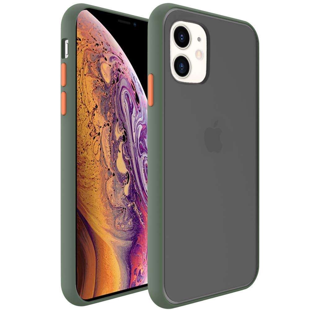 TRENDYTHINK Transparent Shockproof Camera Protection Smoke Cover Translucent Matte Soft TPU Pouch Case Smoke Case for (Green, I Phone 11)