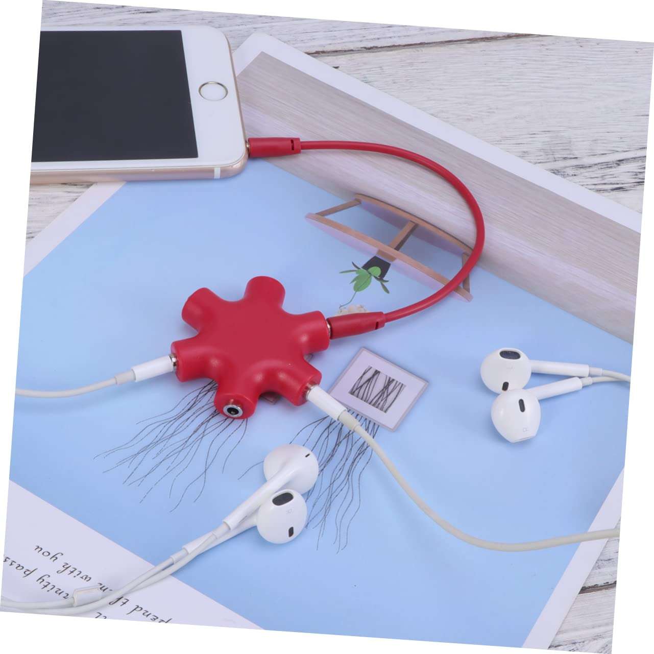 Mipcase 5 Way Headphone Splitter Adapter Port Female Audio Connector for Phone Music Player Compatible with Devices Red 6