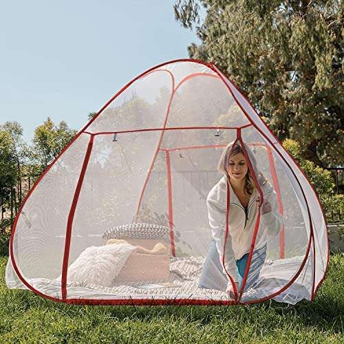 NatFit60 Double Door Mosquito Protection Net Large Size for Double Bed King Size Foldable Lightweight Polyester Machardani Bed Canopy Net Netting for Patio Bedroom Camping Trips, Red 1