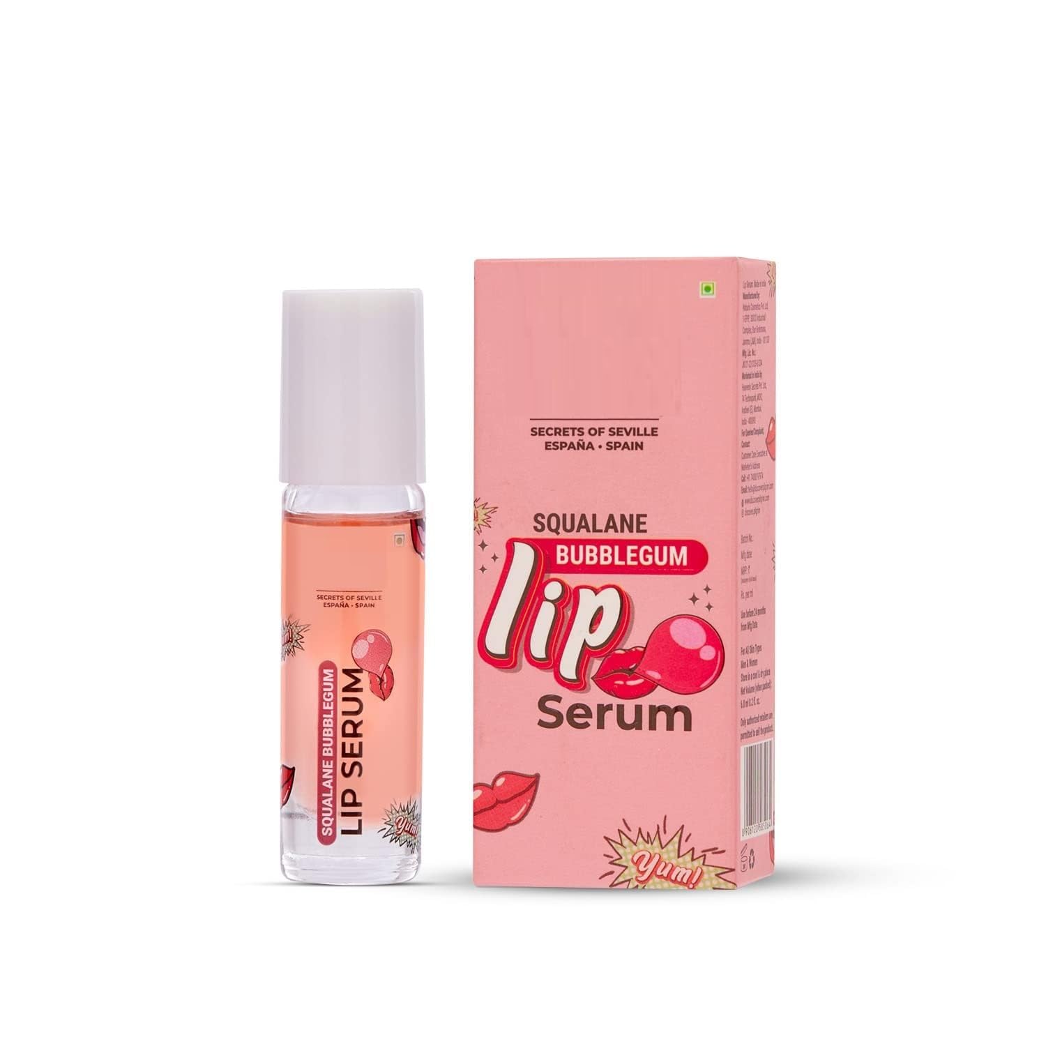 SM Squalane Lip Serum (Bubblegum) with roll-on for Visibly Plump Lips | Hydrating Lip serum for dark lips | Lip serum with Shea Butter & Pomegranate for plump & soft lips | Men & Women | 6 ml